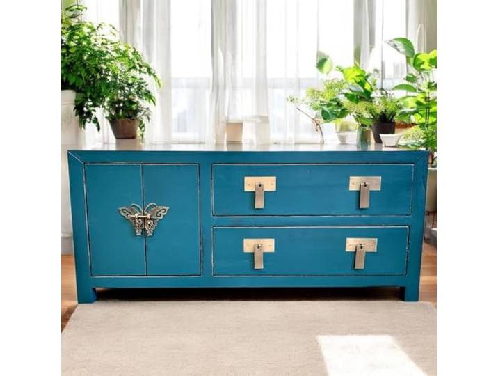 OPIUM OUTLET TV Kommode Sideboard Schrank Kolonialstil China asiatisch orientalisch Lowboard Vintage (dunkelblau)