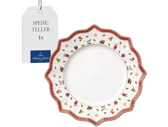 Villeroy & Boch Toy's Delight Speiseteller weiß Festliche Weihnachtsmotive, dekoratives Geschirrdesign, mikrowellengeeignet, Handwäsche empfohlen, ideal für die Weihnachtsta