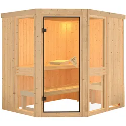 Karibu Amelia 1 - Sauna mit Eckeinstieg 68 mm-Ohne Ofen-ohne Dachkranz