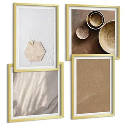 BILDER SET 4er Set - 50x50 cm & 40x60 cm Goldrahmen - Minimalistische warme Texturen