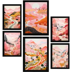POSTER Set Mit 6 Rosa Karikatur Tal A3 & A4 Schwarzer Rahmen