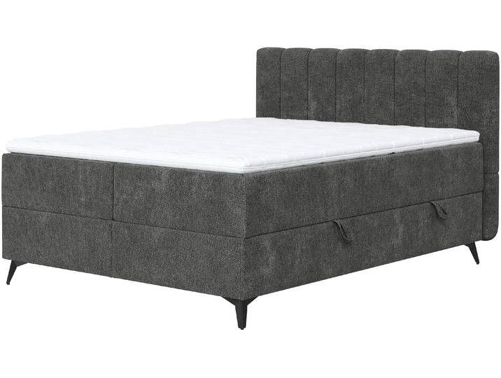 Boxbett, Polyester, Coal, 165×210 cm, Mit Bettkasten & Topper, Cotta
