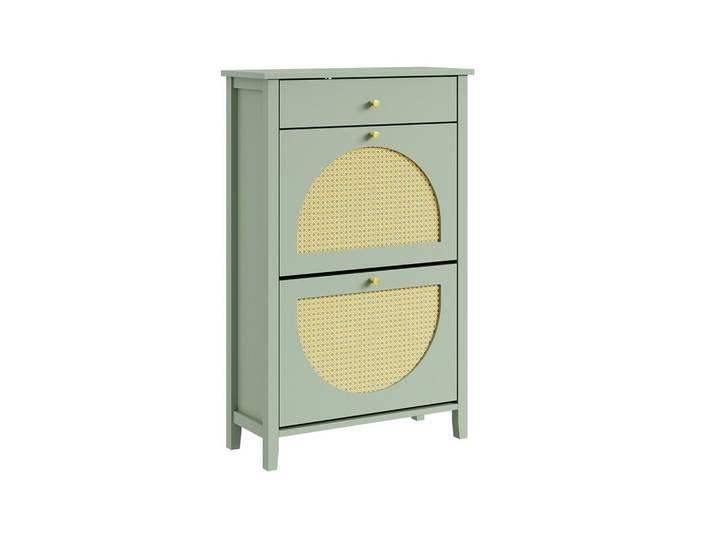 SCHUHSCHRANK mit 2 Klappen und 1 Schublade Grün 62x25x97cm