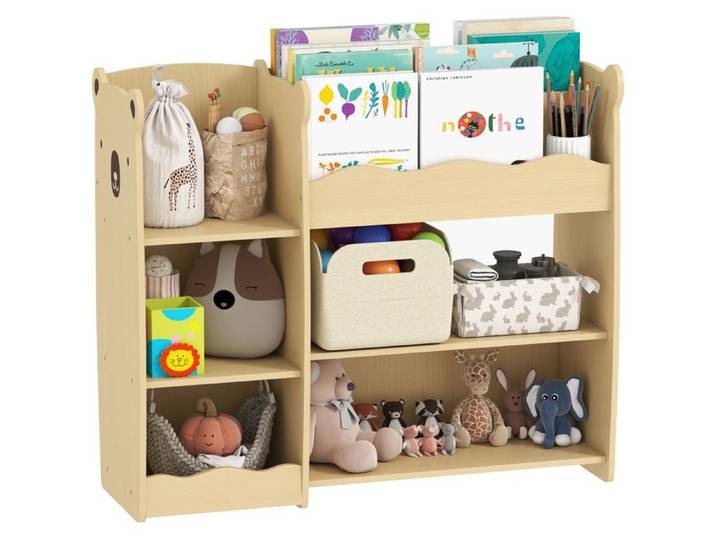 Meuble rangement enfant pour jouets - AIYAPLAY - 3 niveaux - étagères ouvertes - MDF - 92x29x79cm - naturel
