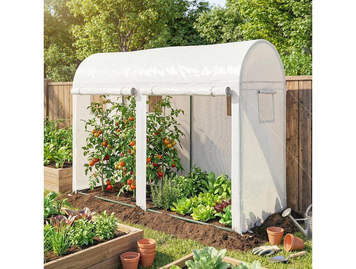 Outsunny Serre Balcon PE Blanc 300x100x200cm Châssis Acier