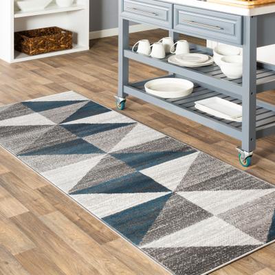 Livabliss Metz Blue & Gray Mid-Century Geometric Area Rug