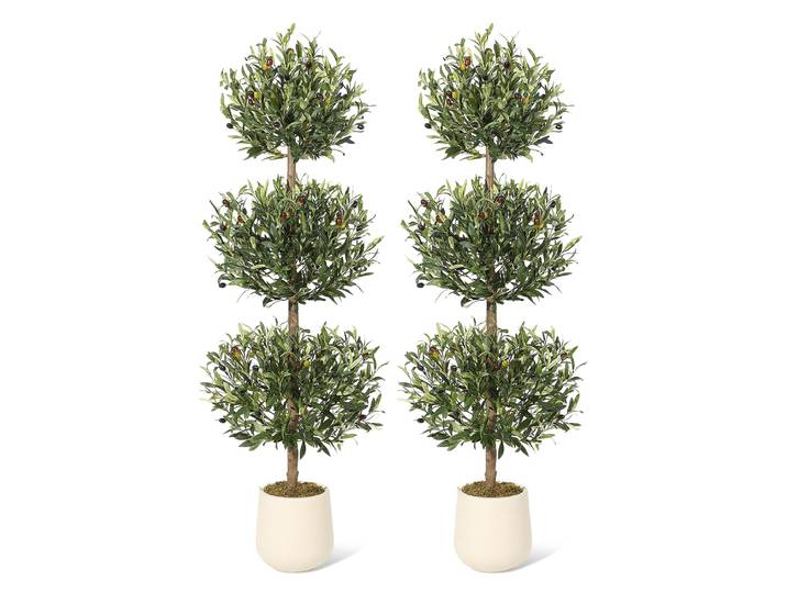 Olive topiaire boule artificielle de 150cm, fausse plante d'olive en Pot réaliste verte avec Olives, Pot blanc pour décoration de porche avant