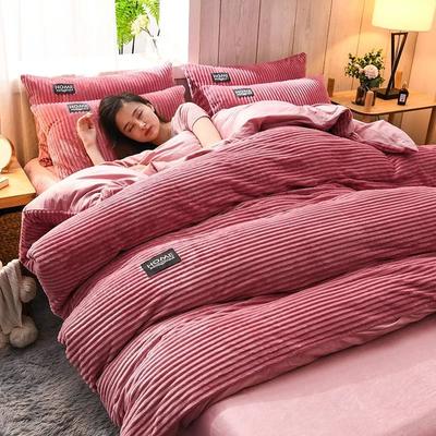 Uplifted Goods Thick Velvet Duvet Cover Set For Warm Winter Bedding pink 200x230cm Set