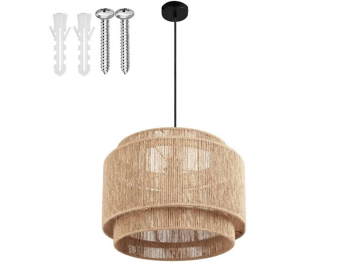 tectake Hängeleuchte Lignea Lux aus Jute, 46 x 32 cm, natur, Naturfarben, Metall, E27, 46x32x46 cm, Lampen & Leuchten, Innenbeleuchtung, Hängeleuchten, Pendelleuchten