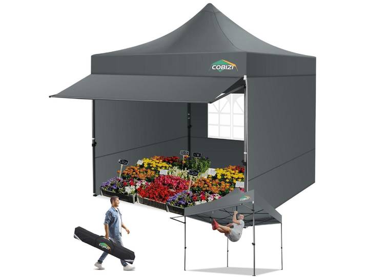 Pavillon 3x3m wasserdicht stabil Winterfest klappbar mit Seitenwänden UV-Schutz Grau