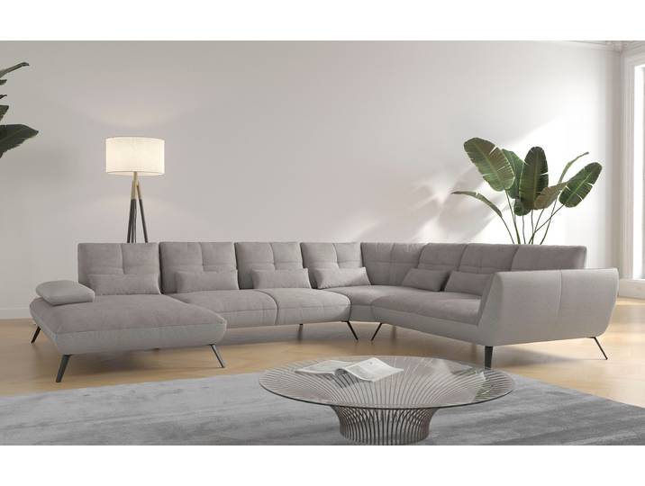Wohnlandschaft GOODPRODUCT Mikado U-Form , grau (hellgrau), B:376cm H:88cm T:297cm, 100% Polyester, Sofas, Wohnlandschaft, inkl. Sitztiefenverstellung und Armteilverstellung