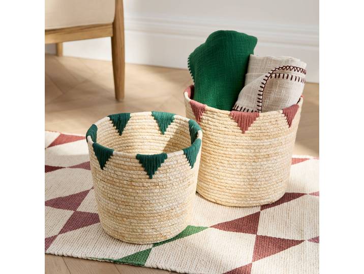 Panier bicolore rond maïs - lot de 2 - Blancheporte