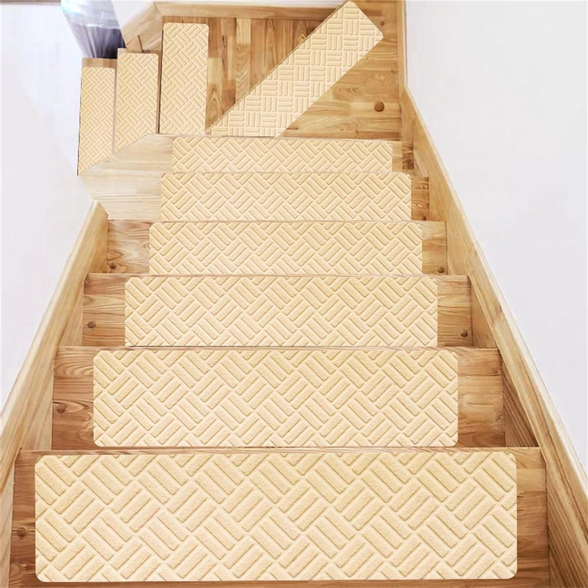 Antislip trapmatten voor veilige treden, machinewasbaar, 10 stuks, beige