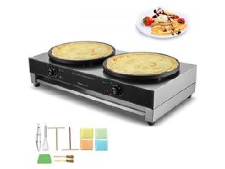VEVOR Crêpière Électrique 40 cm, Appareil à Crêpes Commercial à Double Tête, Machine à Crêpes Antiadhésive, Plaque Chauffante à Crêpes Plate 6000 W, Inox, avec Contrôle de la Température (Sans Prise)