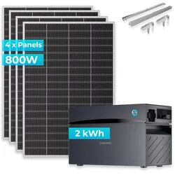 MAS ELEKTRONIK SUNSHARE Ray Lite 800 W Balkonkraftwerk mit 2 kWh Glory Speicher & 4 Universalhalterungen, TOPCon