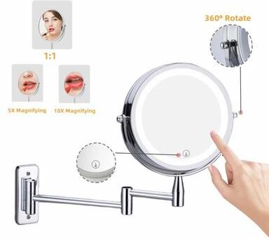 Uplift Essentials Double Sided Wall Mounted Magnifying Makeup Mirror 5x Magnification