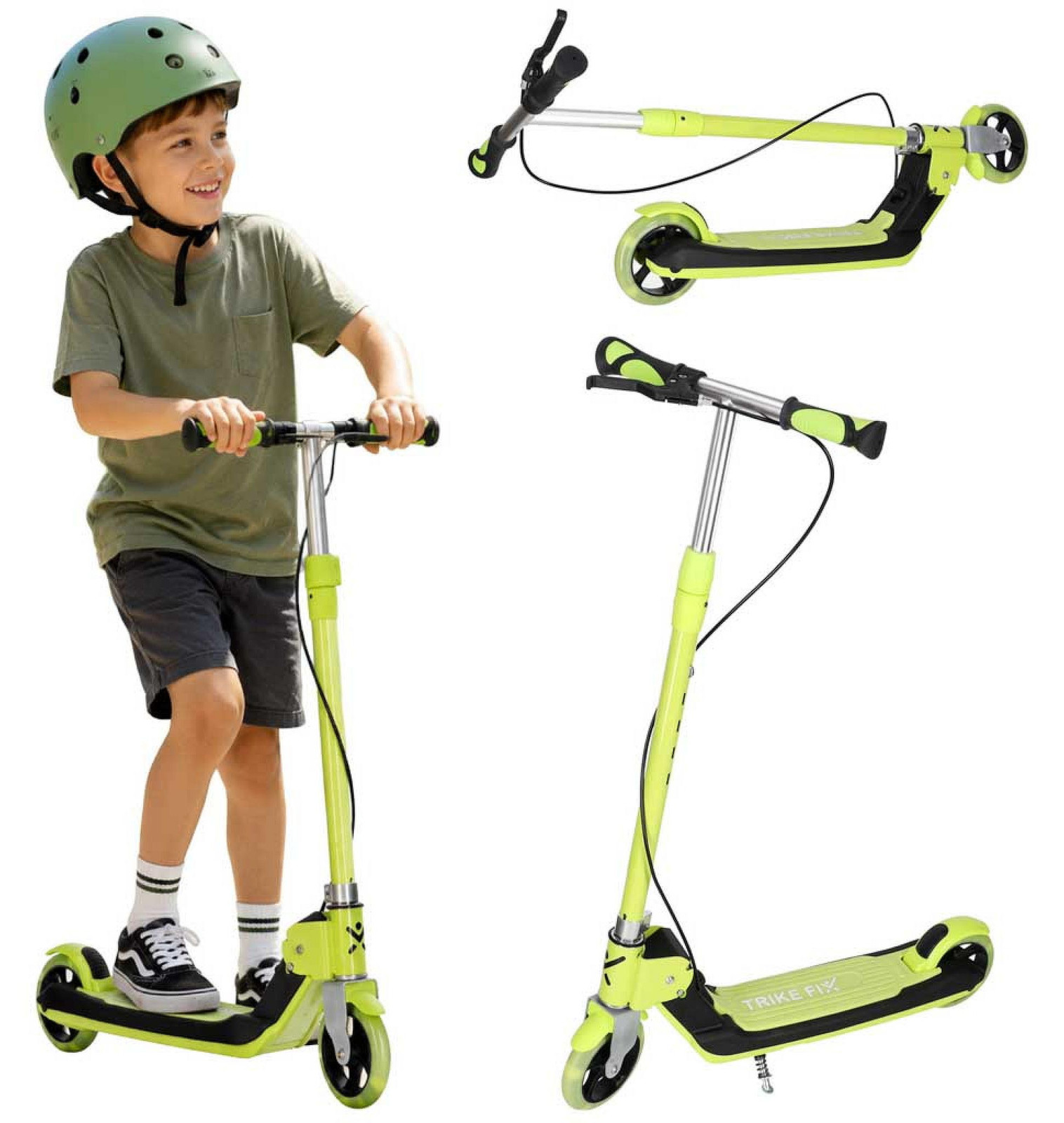 Kik Kinderscooter TRIKE FIX met LED-verlichting, opvouwbaar en dubbele remmen, neon groen