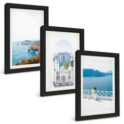 BILDER SET 3er Set - 20x30 cm Schwarzer Rahmen - Meeresarchitektur Griechenlands