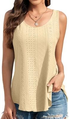 Uplift Essentials Womens Summer Sleeveless Casual Tank Top m beige