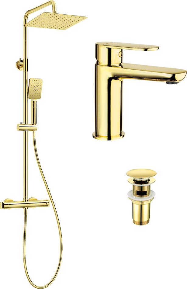 Badezimmer Armaturen Set 3 tlg. DEANTE-30 in gold