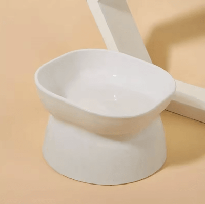Inspire Picks Elevated Anti Rollover Cat Bowl Neck Protection Pet Feeding Bowl With Large Opening white
