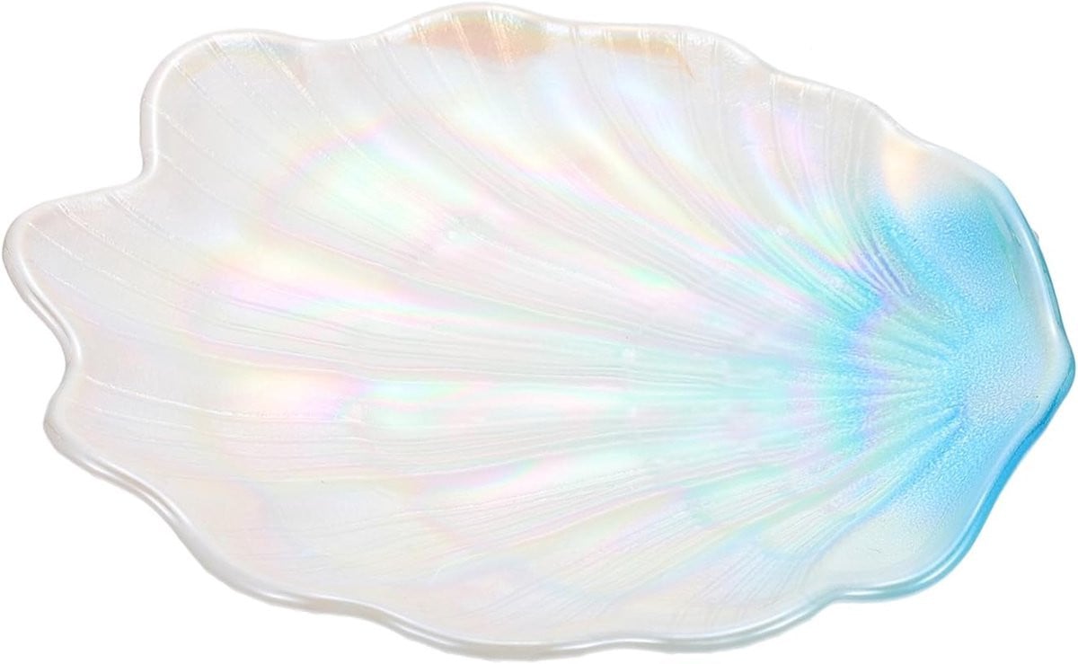 Blauw schelpvormig sieradenbakje voor decoratie - Breedte: 19,3 cm