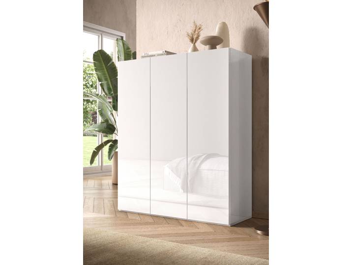 Schuhschrank GOODPRODUCT SMILE Breite 95 cm, Höhe 114 cm, Schuhregal mit 5 Ebenen , weiss (weiß hochglanz lack), B:95cm H:114cm T:35cm, Schränke, Schuhschrank, Schuhkommode in Weiss Hochglanz Lack