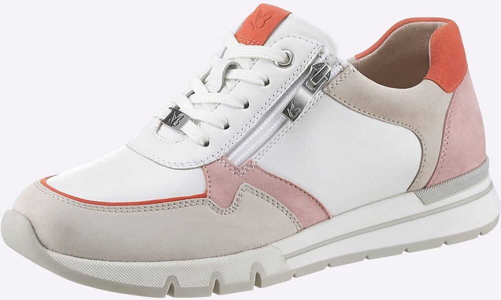 Sneaker CAPRICE, Damen, Gr. 37, orange (weiß, orange), Glattleder, Veloursleder, Schuhe Sneaker weiß, orange 37