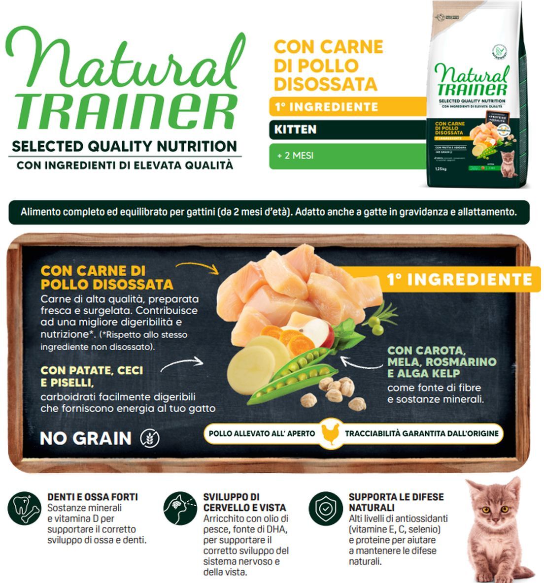 Natural Trainer Selected Kitten No Grain Pollo 1.25KG