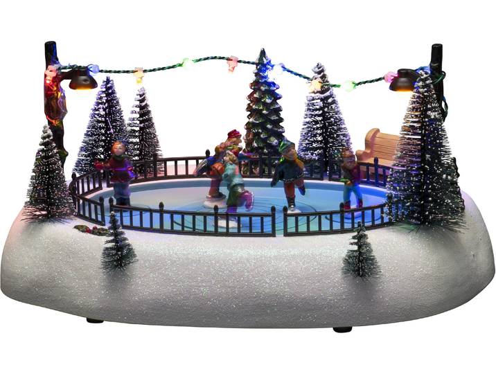 KONSTSMIDE LED Dekofigur Szenerie Eisbahn mit Musik , bunt (mehrfarbig), H: 20cm, Kabelfarbe Schwarz, Leuchten, LED Dekofigur