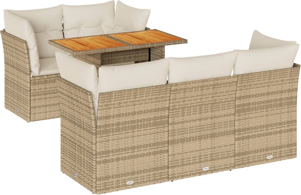6-tlg. Garten-Sofagarnitur mit Kissen Beige Poly Rattan