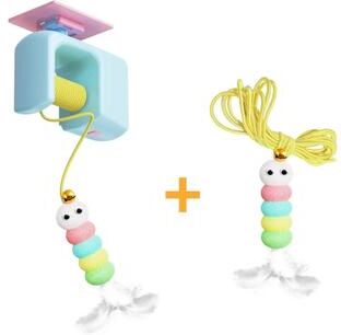 Inspired Living Smart Swing Electric Cat Toy With Door Hanging Feather Teaser b Blue Set