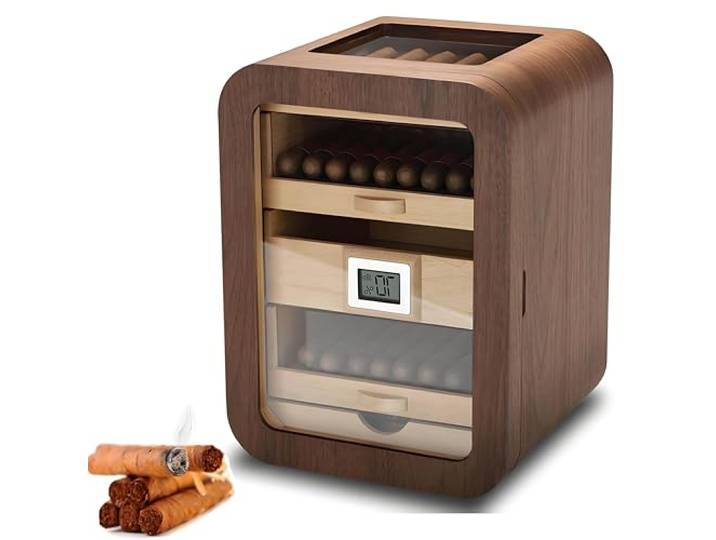 POADGBCN Intelligenter elektrischer Zigarrenhumidor mit elektronischem Befeuchter Schrank mit 110 Zigarren Fassungsvermögen Ablage aus Zedernholz Schubladenaufbewahrung(Humidors-2)