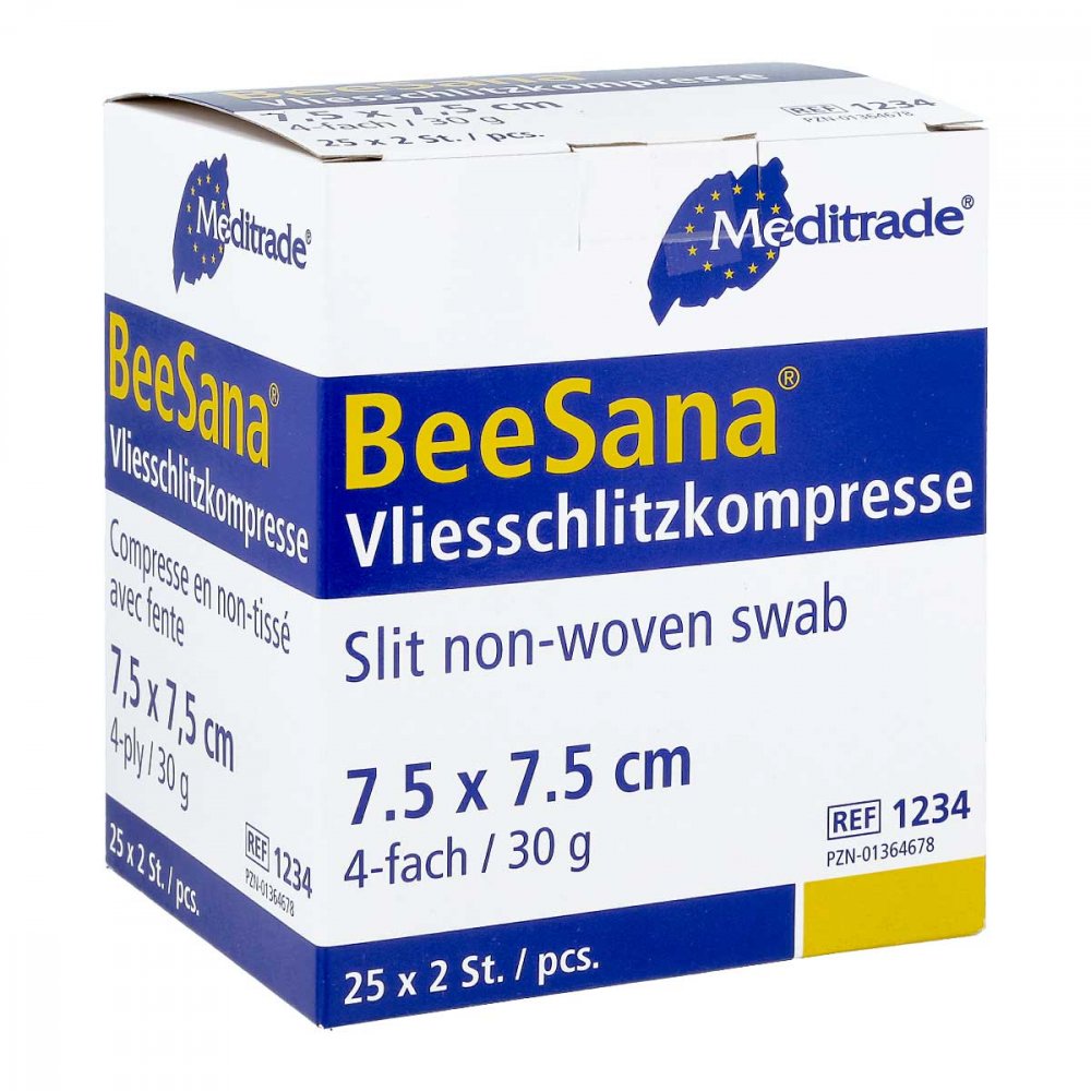 Meditrade GmbH Schlitzkompressen Vlies 7,5x7,5cm 4fach st.1234 01364678