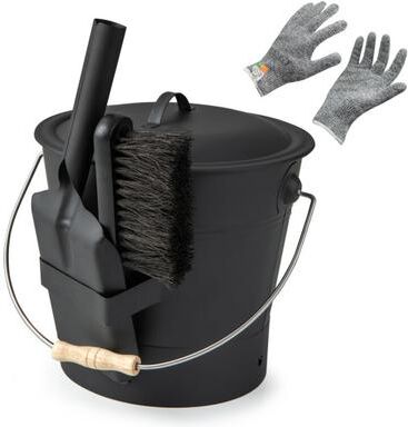 Costway Ash Bucket with Lid and Cut-resistant Gloves-Black