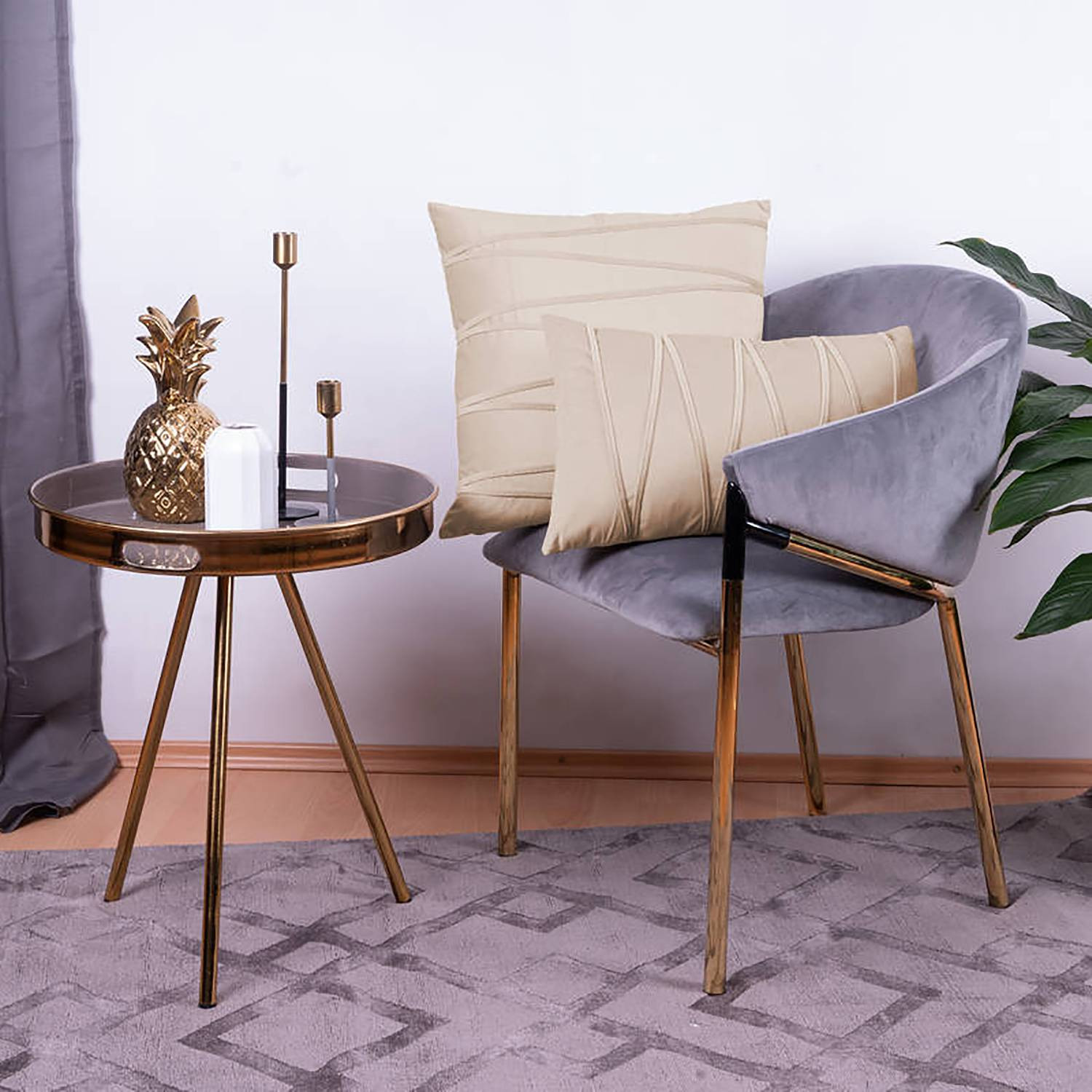 home24 Sierkussen Paulina beige/champagnekleurig fluweel