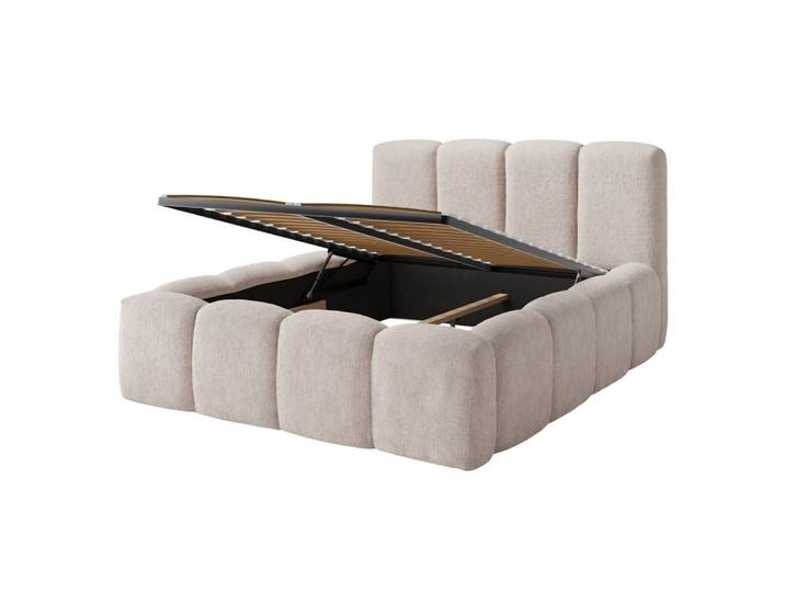 Lomadox Polsterbett NUITS-166, 160x200 cm Liegefläche in beige mit Bettkasten