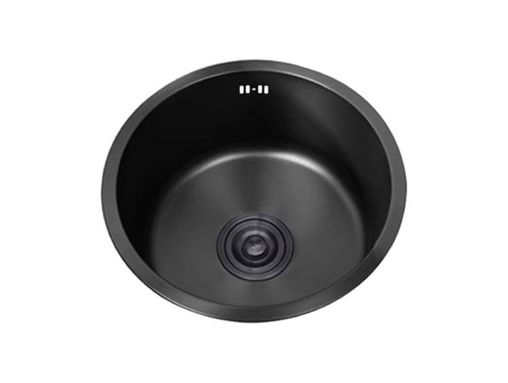 Edelstahl Spülbecken Klein Spüle Küche Rund Küchenspülen Küchenbecken1 Becken Schwarz mit Abflussrohr Einbauart: Einbau von Oben und Unterbau (Ø 34cm)