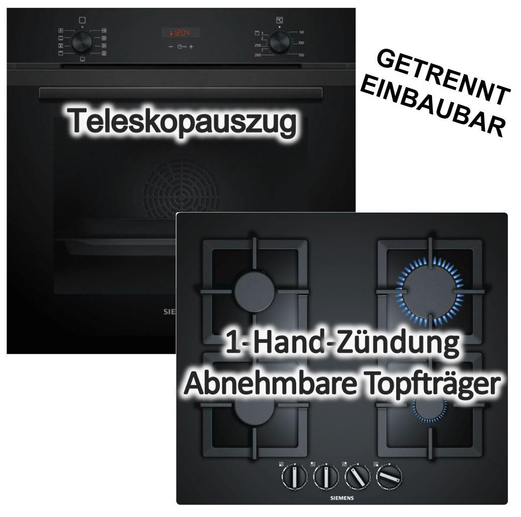 Herdset Siemens Backofen EcoClean Hydrolyse + Gas-Kochfeld autark 60 cm