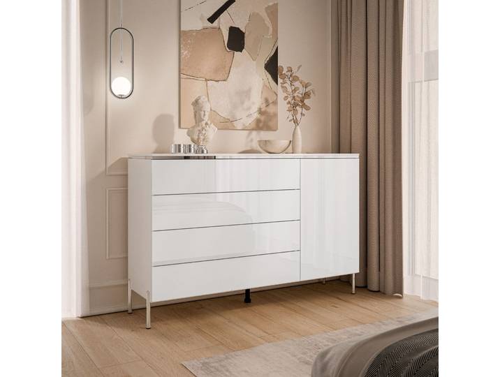 Kommode mit Schubladen AURORA SILVER 4S1D auf verchromten geraden Beinen