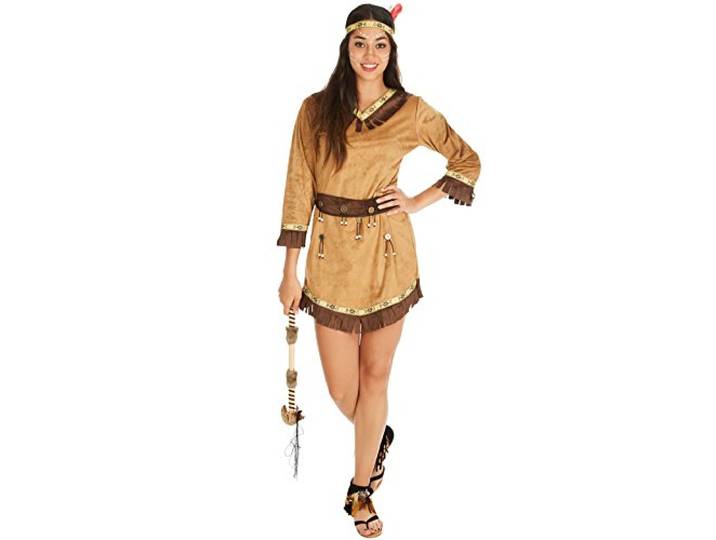 TecTake dressforfun vrouwenkostuum indianes Apachine Jurk + riem & haarband met veren Indiase Cowboy bekleding