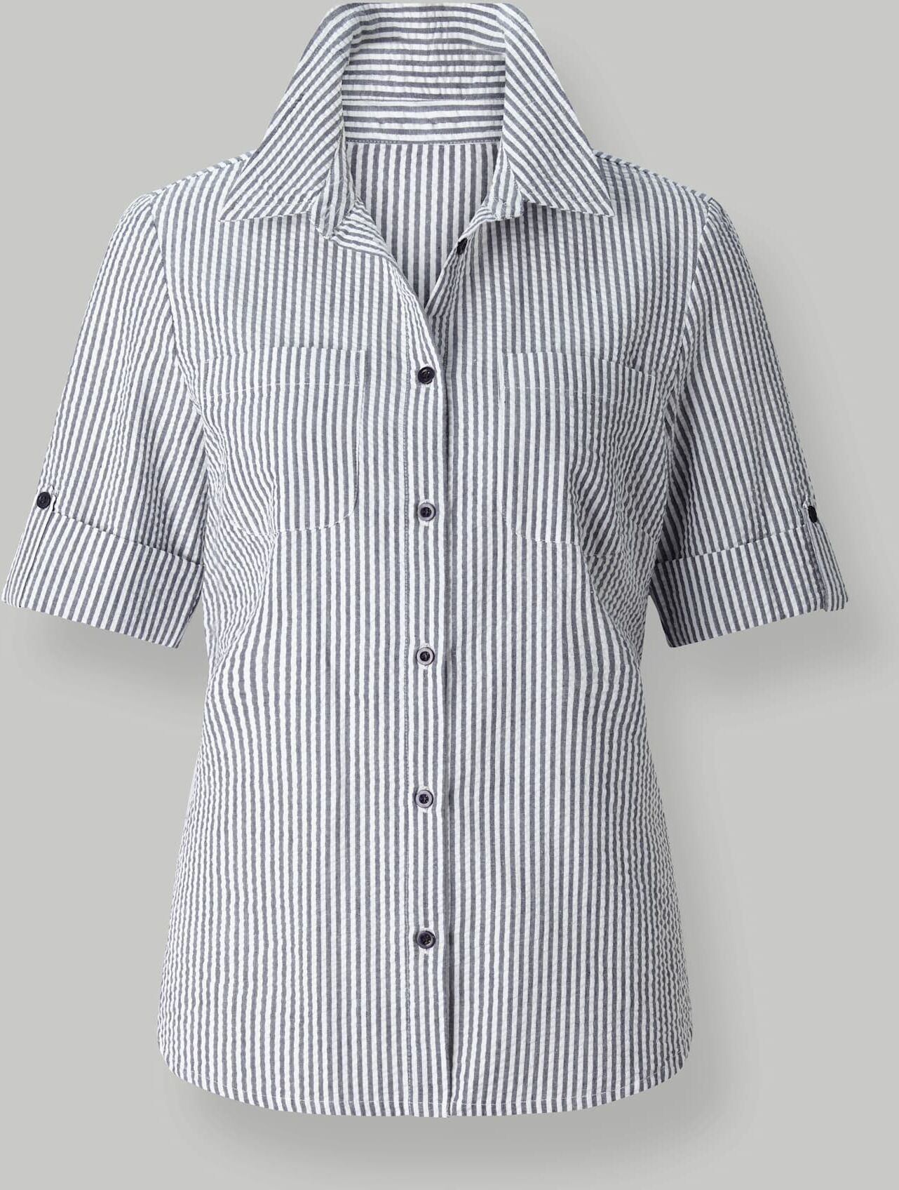 Longbluse CASUAL LOOKS, Damen, Gr. 38, blau (marine, gestreift), 100% Baumwolle, gemustert, gestreift, Blusen Longbluse marine, gestreift 38