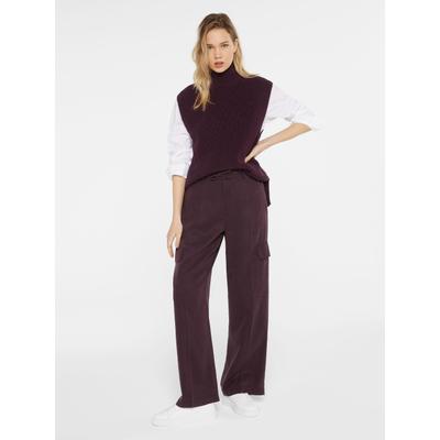 Cargohose SENSES.THE LABEL, Damen, Gr. L, Normalgrößen, lila (deep plum), Web, Material: 100% Lyocell, unifarben, weit lang, Hosen Cargohose, mit Cargo-Taschen