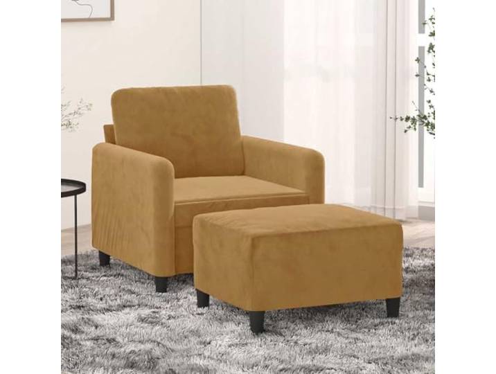 HEFZGDB Sessel mit Hocker Braun 60 cm Samt strapazierfähig bequem Sitzgelegenheit Robustes Gestell gepolsterte Sitzfläche modernes Design Fußhocker vielseitig kompakt für Wohnzimmer