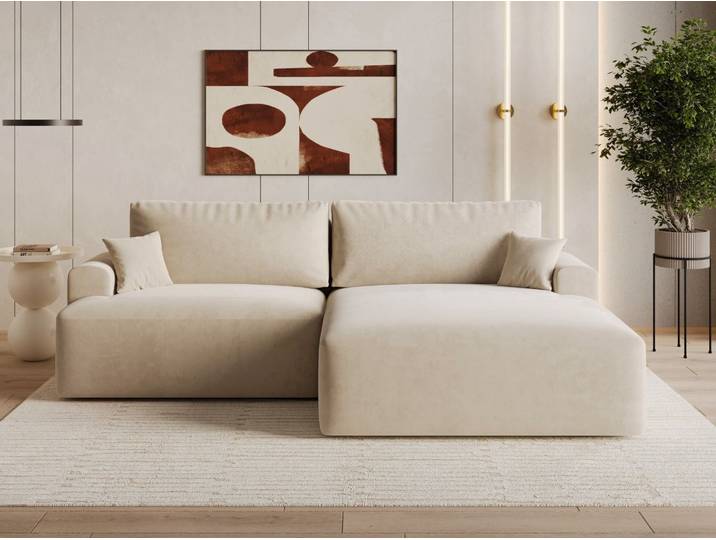 Ecksofa L-Form mit Schlaffunktion und Bettkasten Serene Rechts Beige