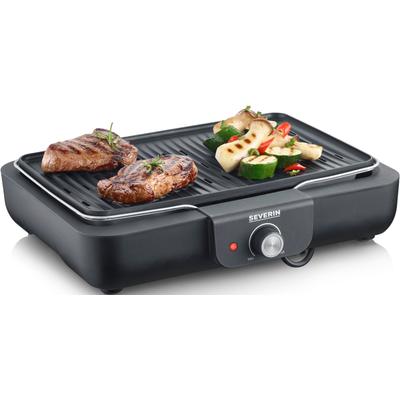 Tischgrill SEVERIN "PG 8556", schwarz, B:33cm H:9cm T:42cm, Kontaktgrill_Standgrill_Tischgrill_Teppanyakigrill, Elektrogrill mit Platte