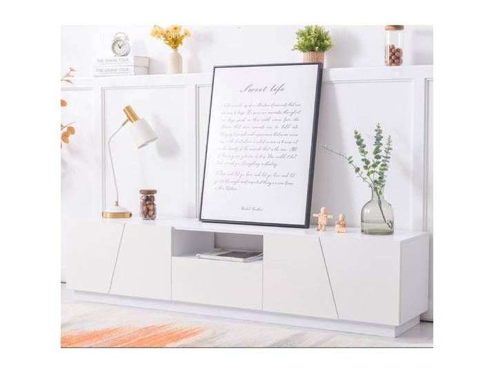 Meuble TV - 170cm - Design Géométrique Moderne - Finition Brillante - Ouverture Poussoir