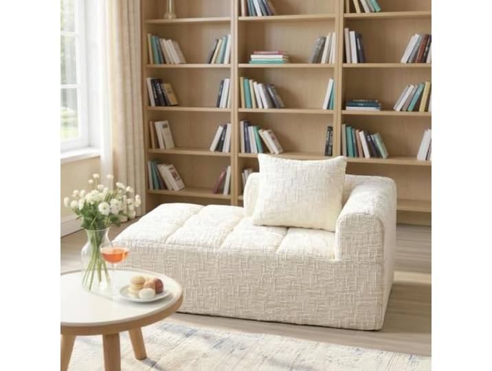 FurnitureR Lounge-Sessel Sofa mit Kissen und Seitentaschen, Chenille 1-Sitzer Beige, modernes Design für stilvolle Entspannung