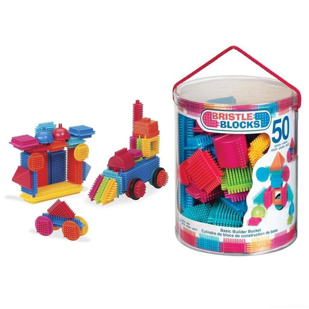 Bristle Blocks Basic Builder: Emmer met 50-delig bouwspeelset met bouwblokken voor peuters