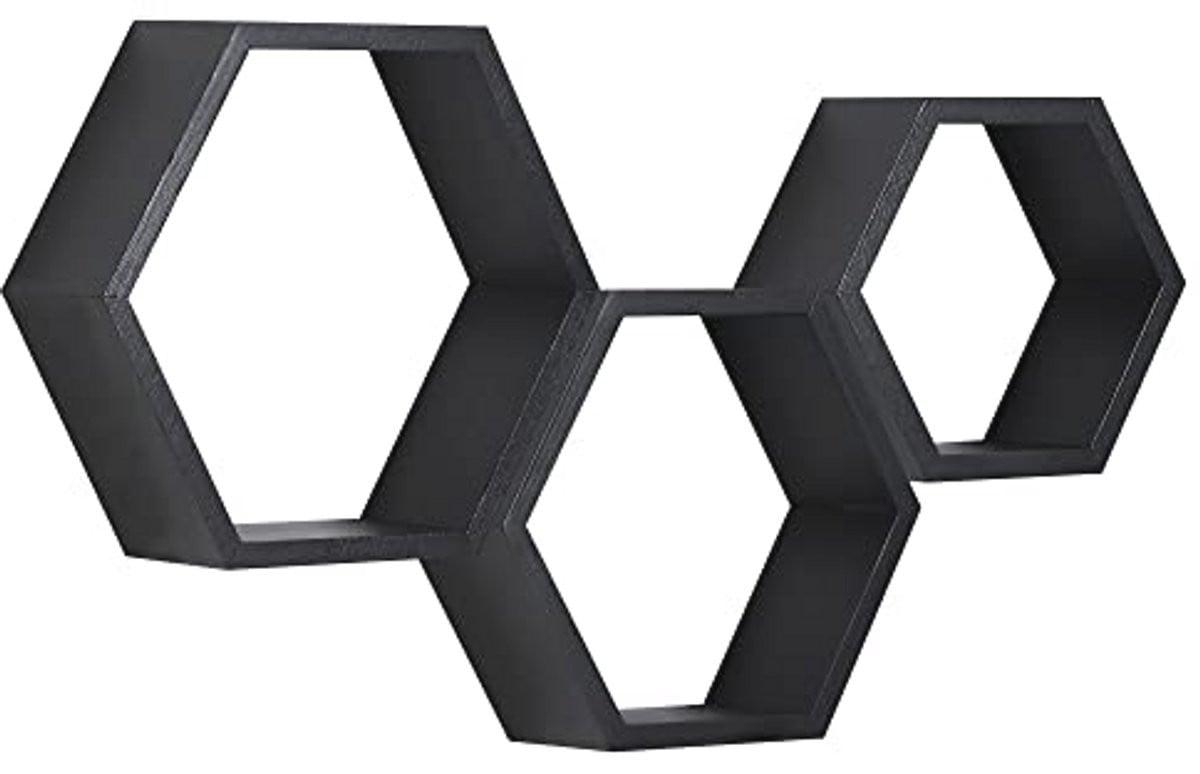 Set van 3 zeshoekige houten zwevende wandplanken
